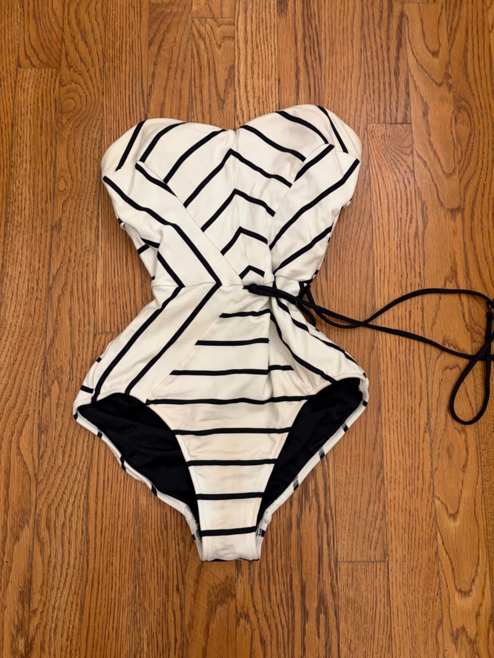 Seafolly Black White Striped One Piece Swimsuit Cutout Size 12
